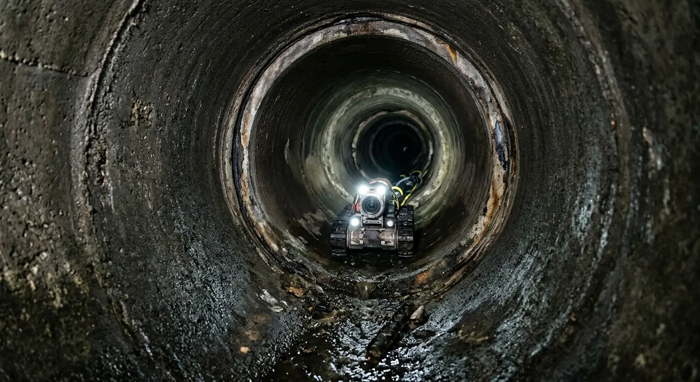 Robotic sewer camera inspecting pipe interior for Drain Snake Service in Meridian